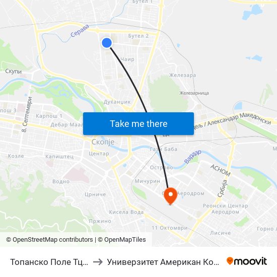 Топанско Поле Тц Треска to Универзитет Американ Колеџ Скопје map