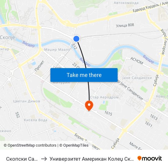 Скопски Саем to Универзитет Американ Колеџ Скопје map