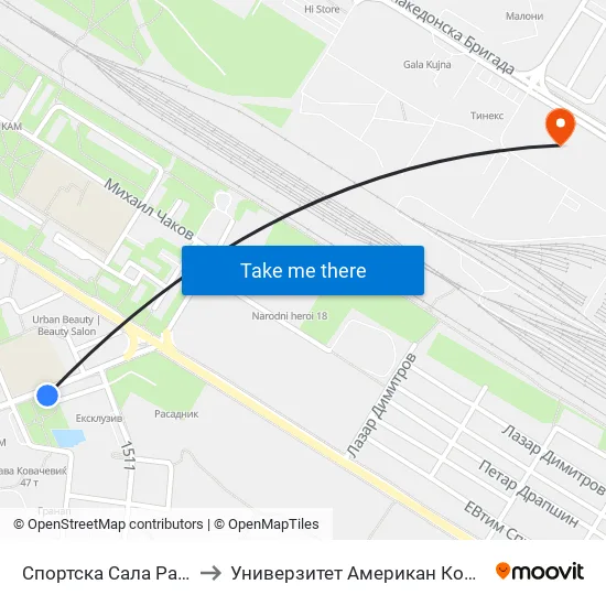 Спортска Сала Расадник to Универзитет Американ Колеџ Скопје map