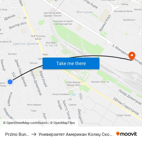 Przino Bunar to Универзитет Американ Колеџ Скопје map