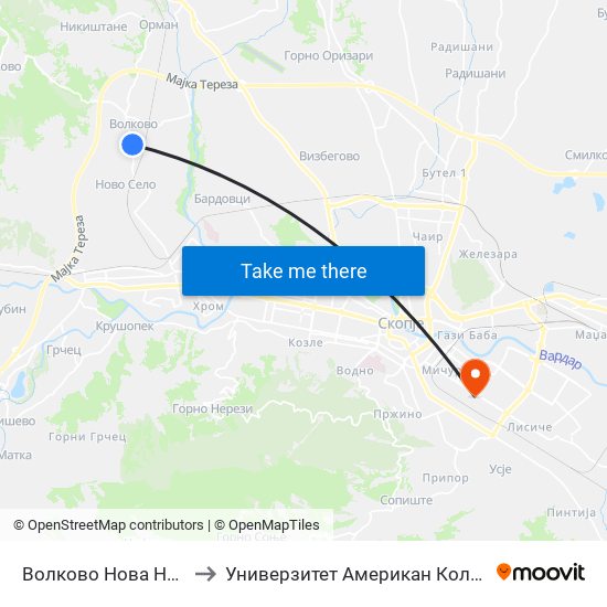 Волково Нова Населба to Универзитет Американ Колеџ Скопје map
