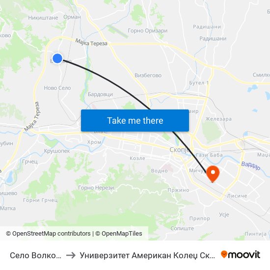 Село Волково to Универзитет Американ Колеџ Скопје map