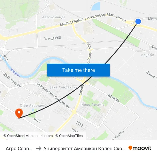 Агро Сервис to Универзитет Американ Колеџ Скопје map