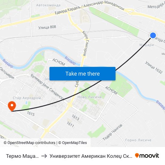 Термо Маџари to Универзитет Американ Колеџ Скопје map