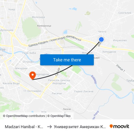 Madzari Hanibal - Kon Chento to Универзитет Американ Колеџ Скопје map