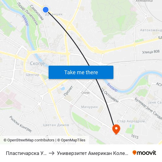 Пластичарска Улица to Универзитет Американ Колеџ Скопје map