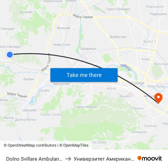 Dolno Svillare Ambulanta Kon Centar to Универзитет Американ Колеџ Скопје map