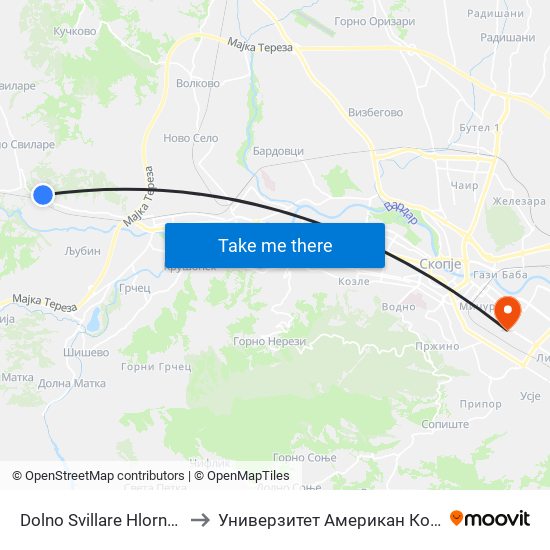 Dolno Svillare Hlorna Stanica to Универзитет Американ Колеџ Скопје map