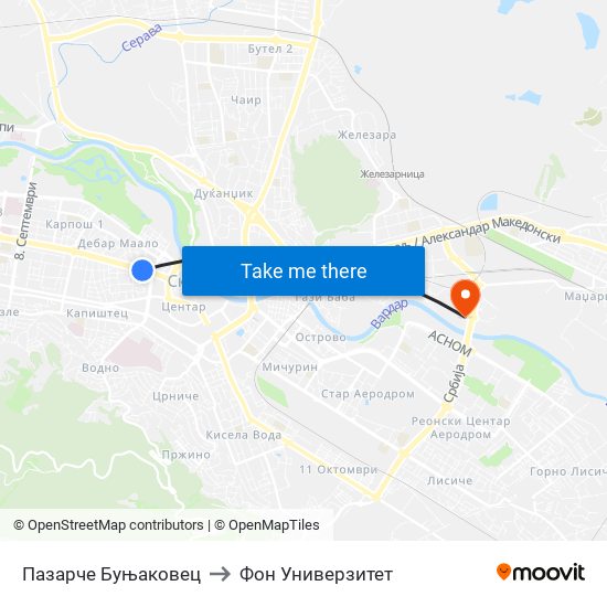 Пазарче Буњаковец to Фон Универзитет map