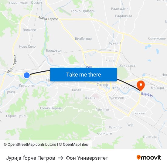 Јурија Ѓорче Петров to Фон Универзитет map
