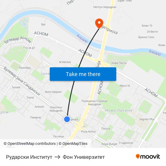 Рударски Институт to Фон Универзитет map