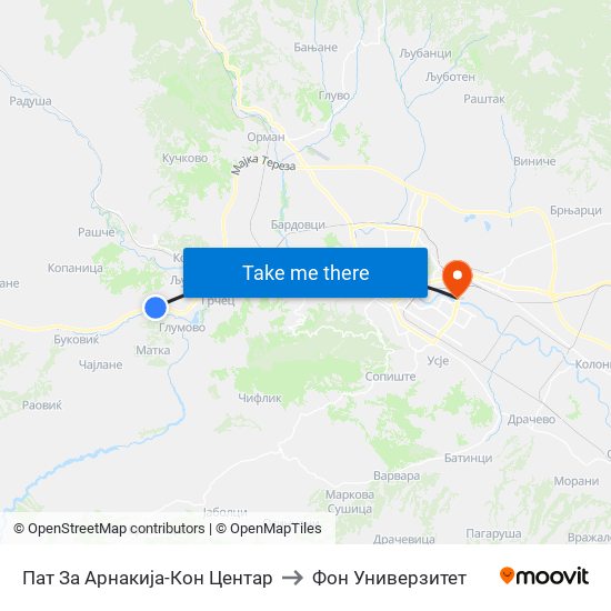 Пат За Арнакија-Кон Центар to Фон Универзитет map