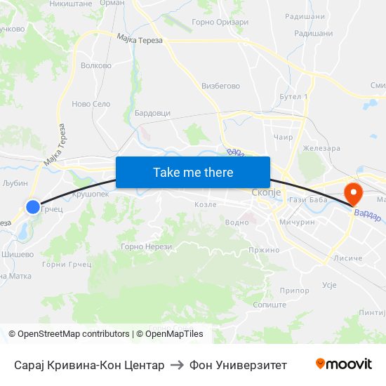 Сарај Кривина-Кон Центар to Фон Универзитет map