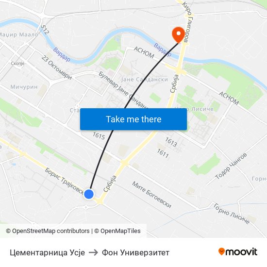 Цементарница Усје to Фон Универзитет map