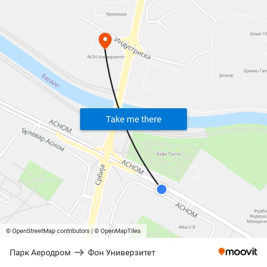 Парк Аеродром to Фон Универзитет map