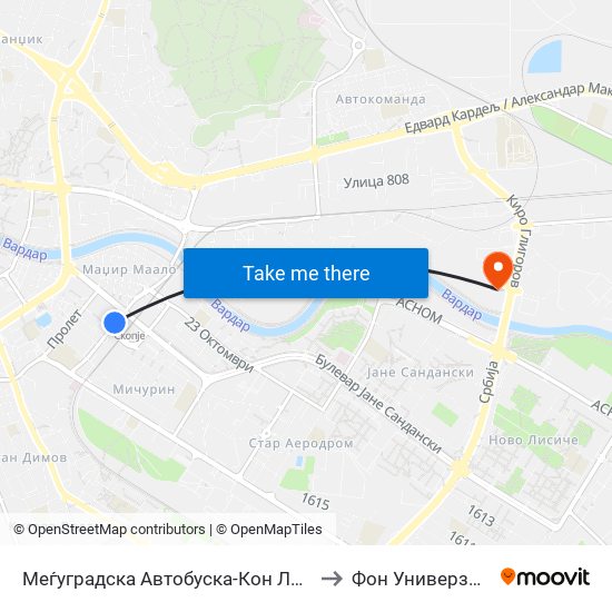 Меѓуградска Автобуска-Кон Лисиче to Фон Универзитет map