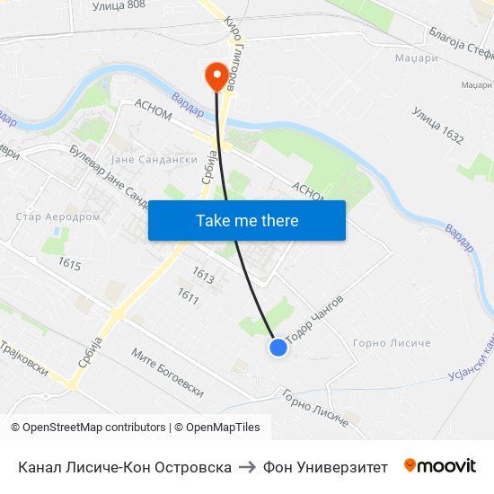 Канал Лисиче-Кон Островска to Фон Универзитет map