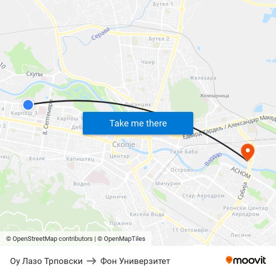 Оу Лазо Трповски to Фон Универзитет map