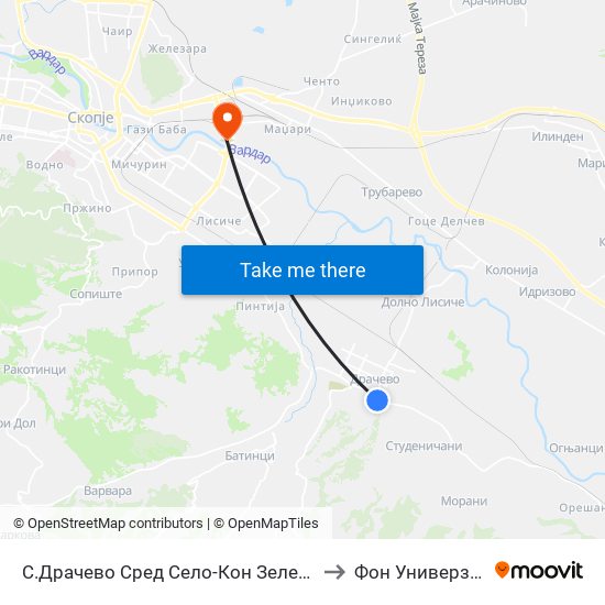 С.Драчево Сред Село-Кон Зелениково to Фон Универзитет map