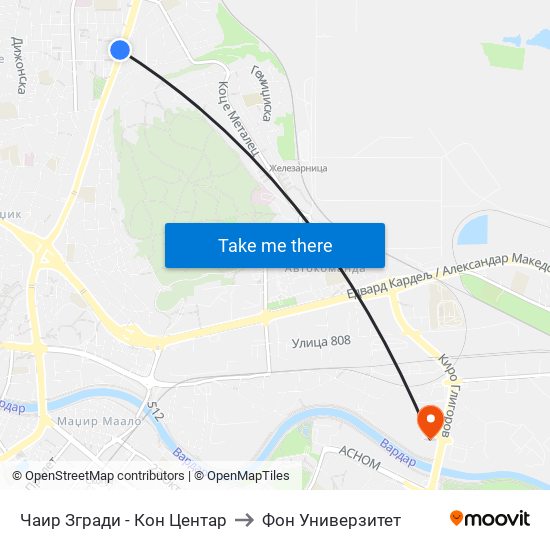 Чаир Згради - Кон Центар to Фон Универзитет map