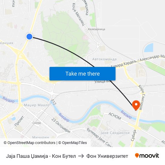 Јаја Паша Џамија - Кон Бутел to Фон Универзитет map