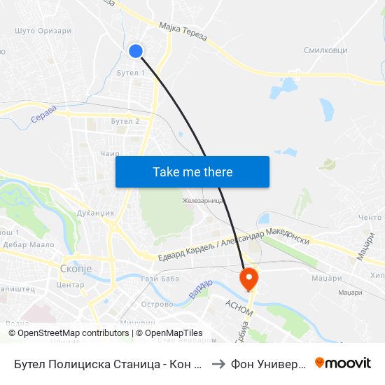 Бутел Полициска Станица - Кон Радишани to Фон Универзитет map