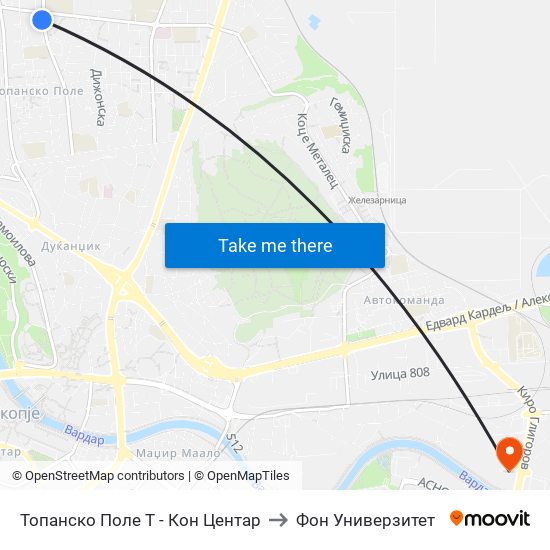 Топанско Поле Т - Кон Центар to Фон Универзитет map