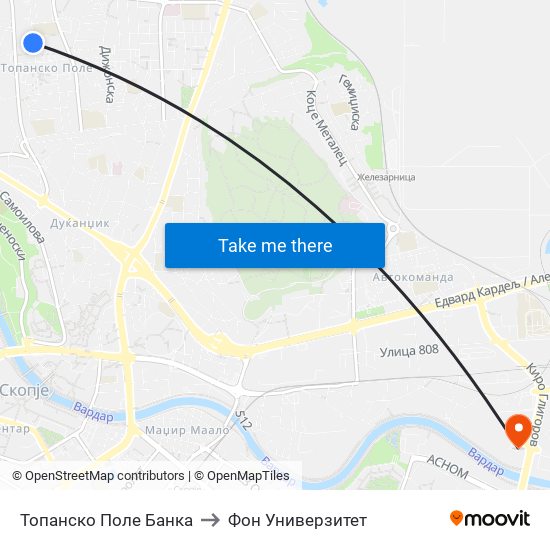 Топанско Поле Банка to Фон Универзитет map