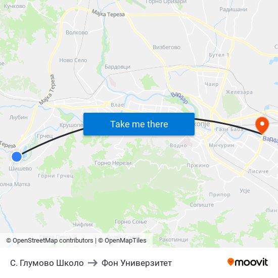 С. Глумово Школо to Фон Универзитет map