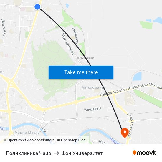 Поликлиника Чаир to Фон Универзитет map