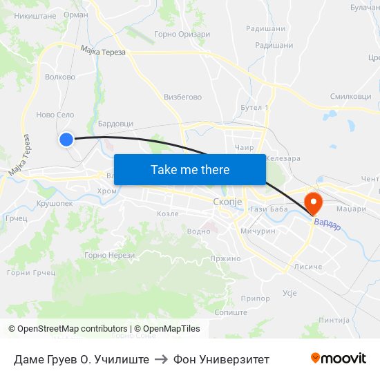 Даме Груев О. Училиште to Фон Универзитет map