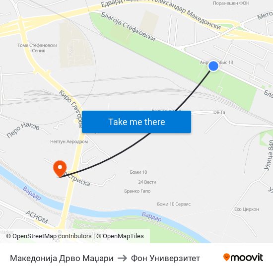 Македонија Дрво Маџари to Фон Универзитет map