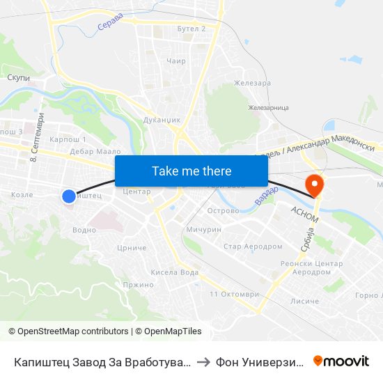 Капиштец Завод За Вработување to Фон Универзитет map