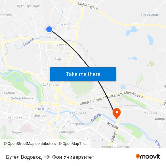 Бутел Водовод to Фон Универзитет map