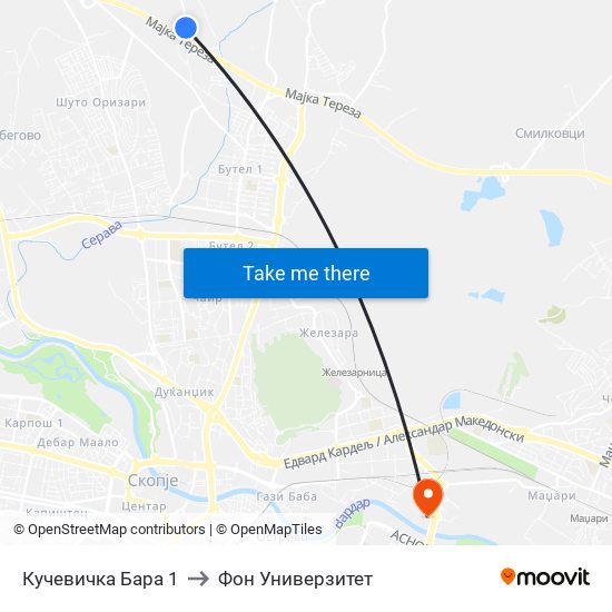 Кучевичка Бара 1 to Фон Универзитет map