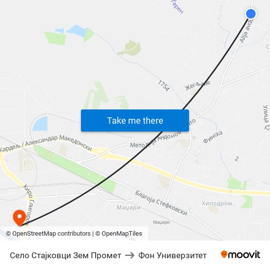 Село Стајковци Зем Промет to Фон Универзитет map