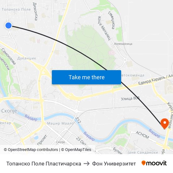 Топанско Поле Пластичарска to Фон Универзитет map