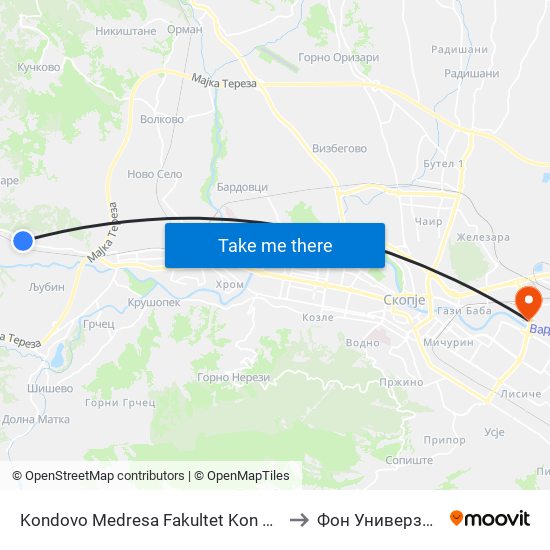 Kondovo Medresa Fakultet Kon Centar to Фон Универзитет map