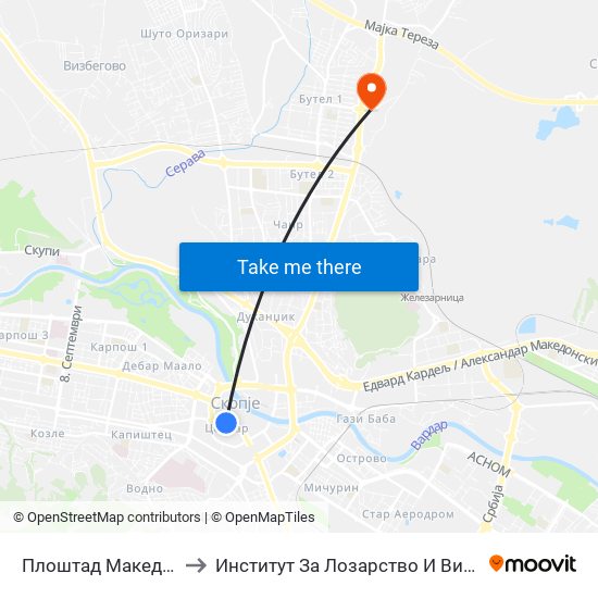 Плоштад Македонија to Институт За Лозарство И Винарство map