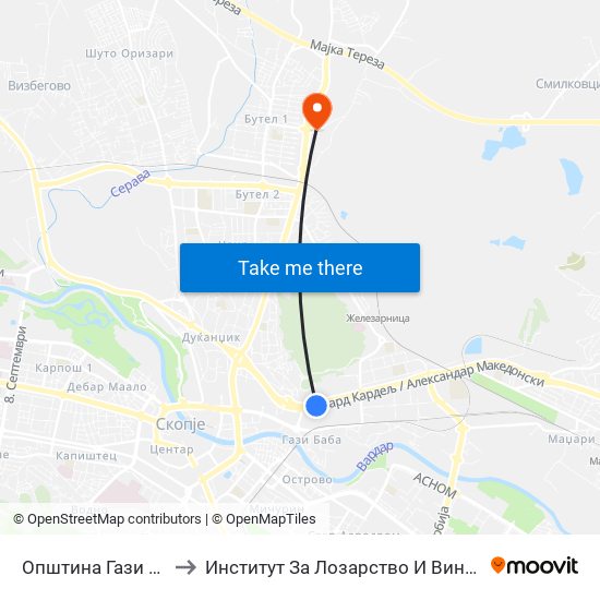 Општина Гази Баба to Институт За Лозарство И Винарство map