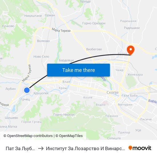 Пат За Љубин to Институт За Лозарство И Винарство map