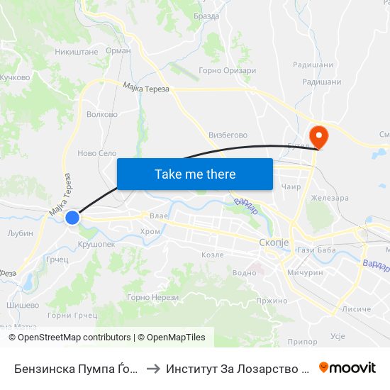 Бензинска Пумпа Ѓорче Петров to Институт За Лозарство И Винарство map