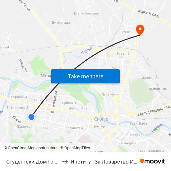 Студентски Дом Гоце Делчев to Институт За Лозарство И Винарство map