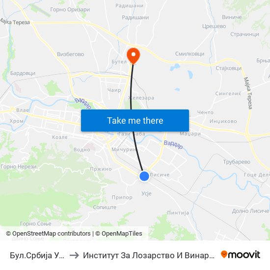 Бул.Србија Усје to Институт За Лозарство И Винарство map