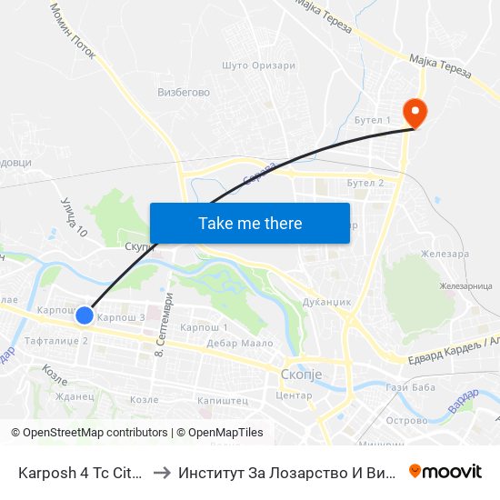 Karposh 4 Tc City Mall to Институт За Лозарство И Винарство map