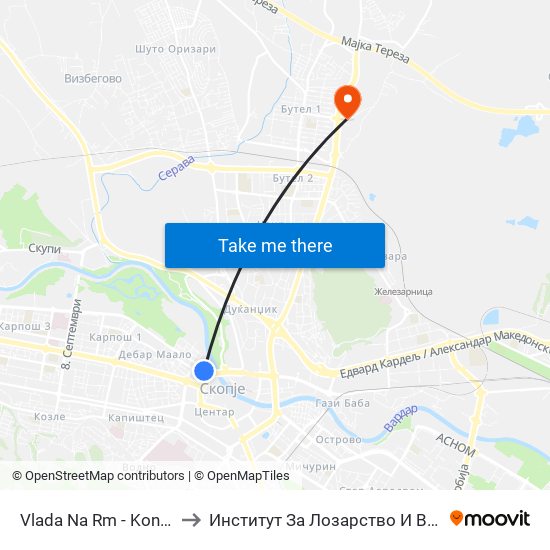 Vlada Na Rm - Kon Centar to Институт За Лозарство И Винарство map