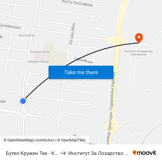 Бутел Кружен Тек - Кон Центар to Институт За Лозарство И Винарство map