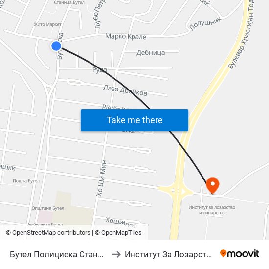 Бутел Полициска Станица - Кон Центар to Институт За Лозарство И Винарство map