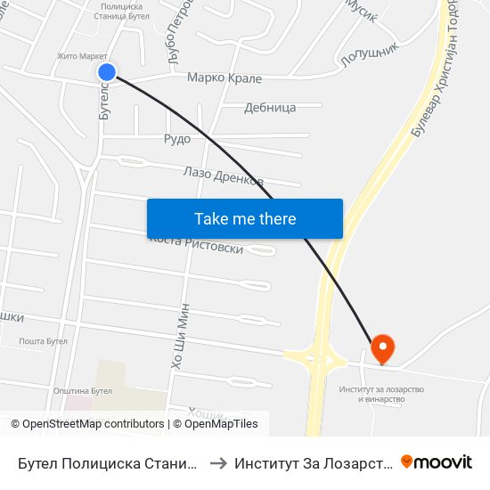 Бутел Полициска Станица - Кон Радишани to Институт За Лозарство И Винарство map