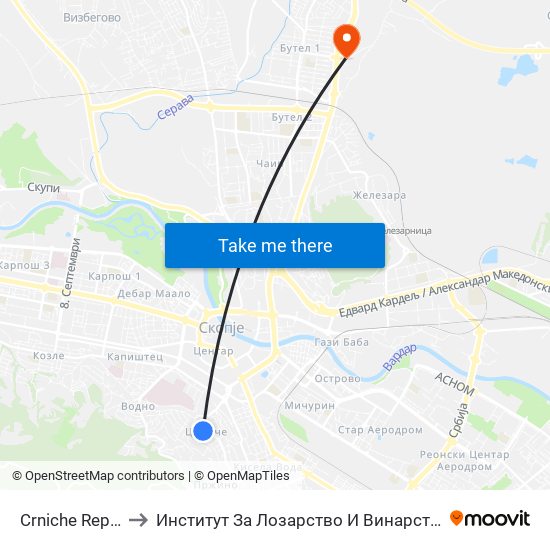 Crniche Reptil to Институт За Лозарство И Винарство map